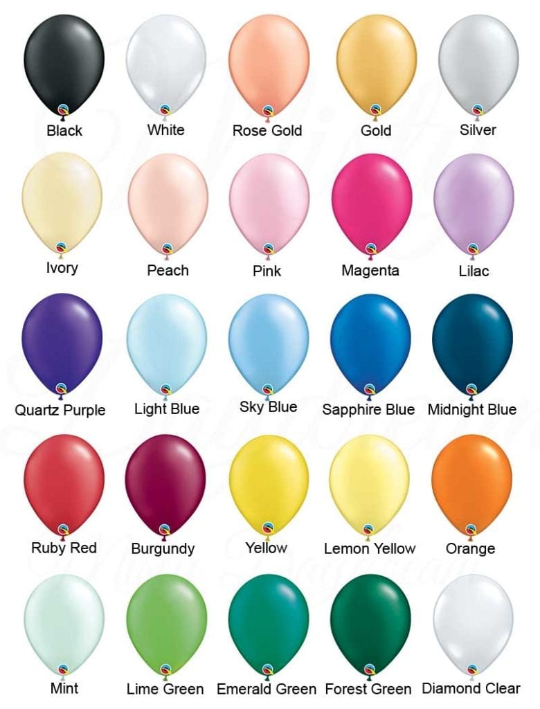 Helium balloons colours chart