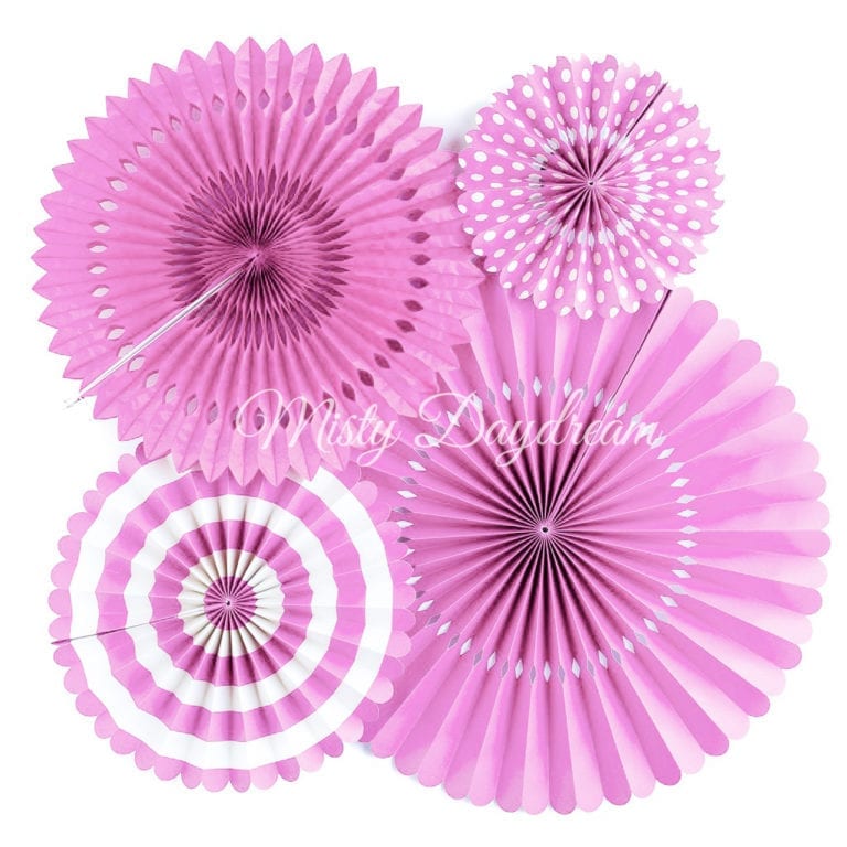 Taffy Pink Pinwheel Fans Rosettes Backdrop Set