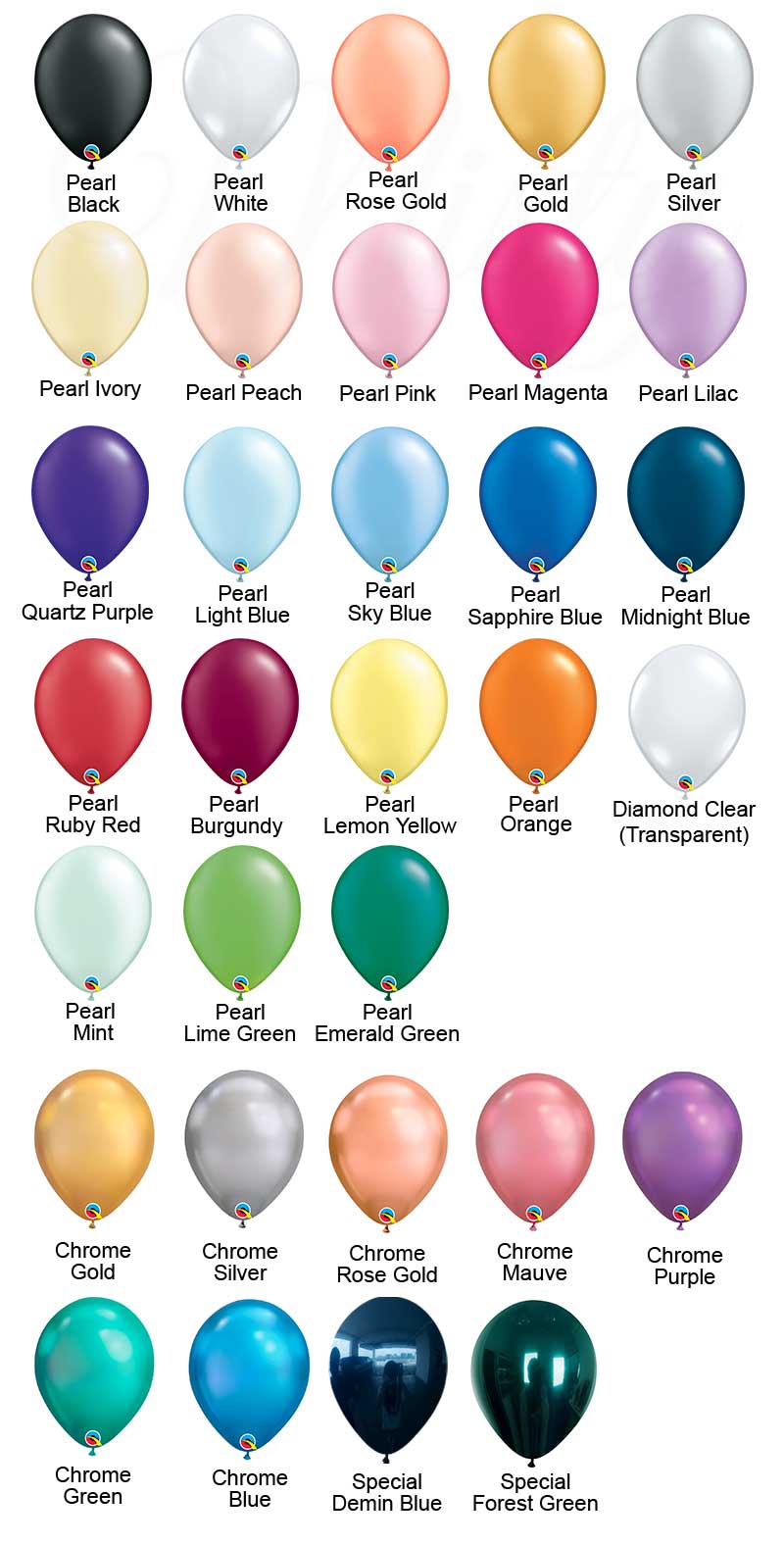Pearl Chrome Helium latex Balloons Qualatex