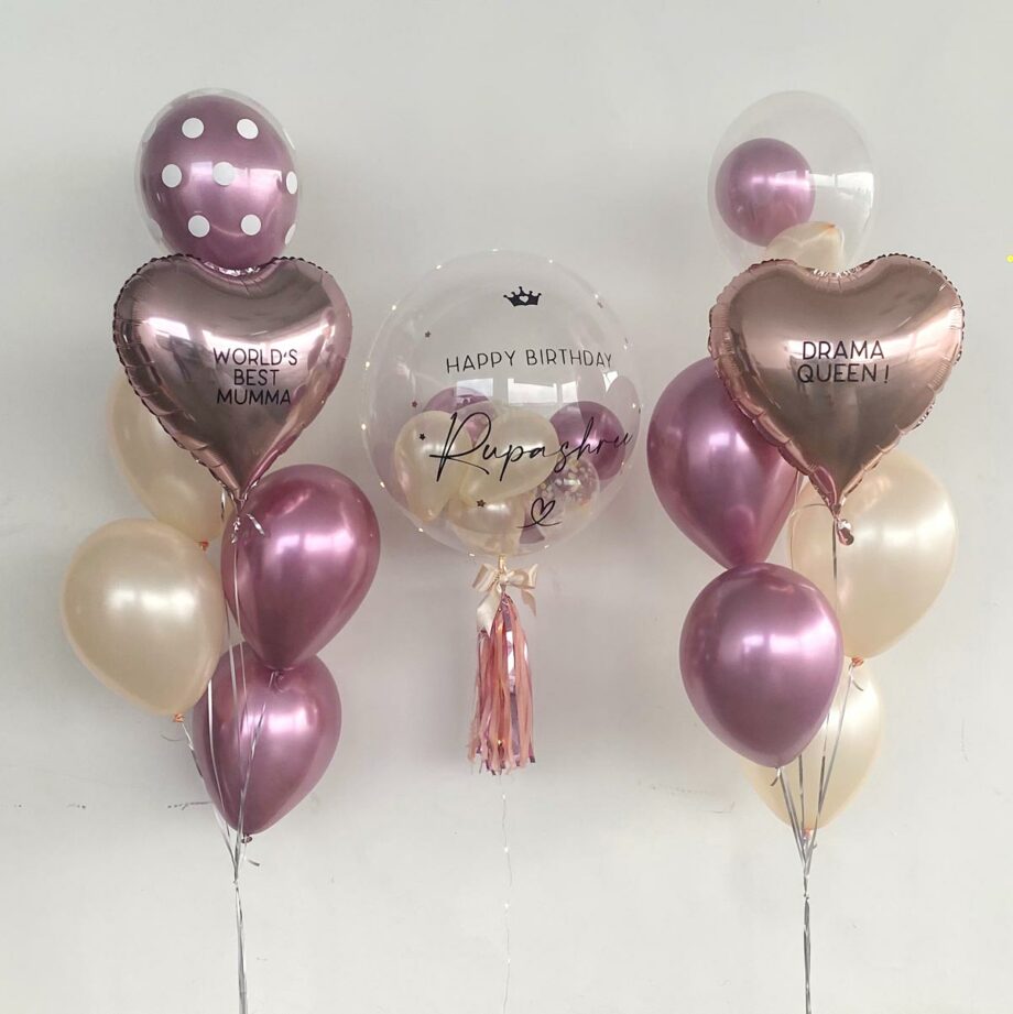 Designer Helium Balloon with Custom Message – 24 inch Personalized Bubble Balloon stuffed with confetti mini balloons