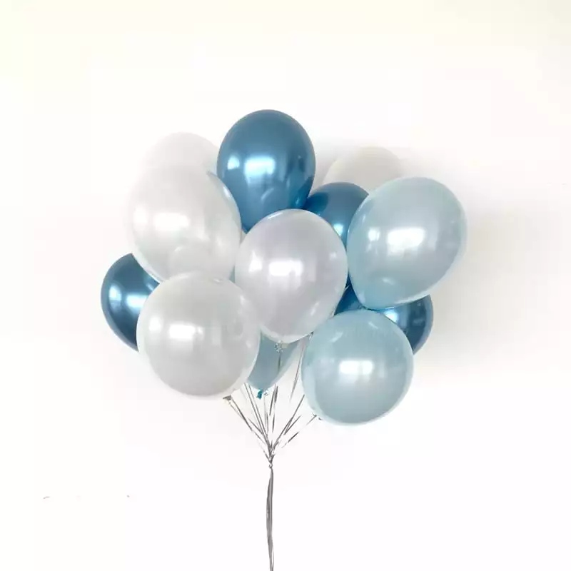 Chrome Blue, Light Blue, White Helium Balloons Bouquet