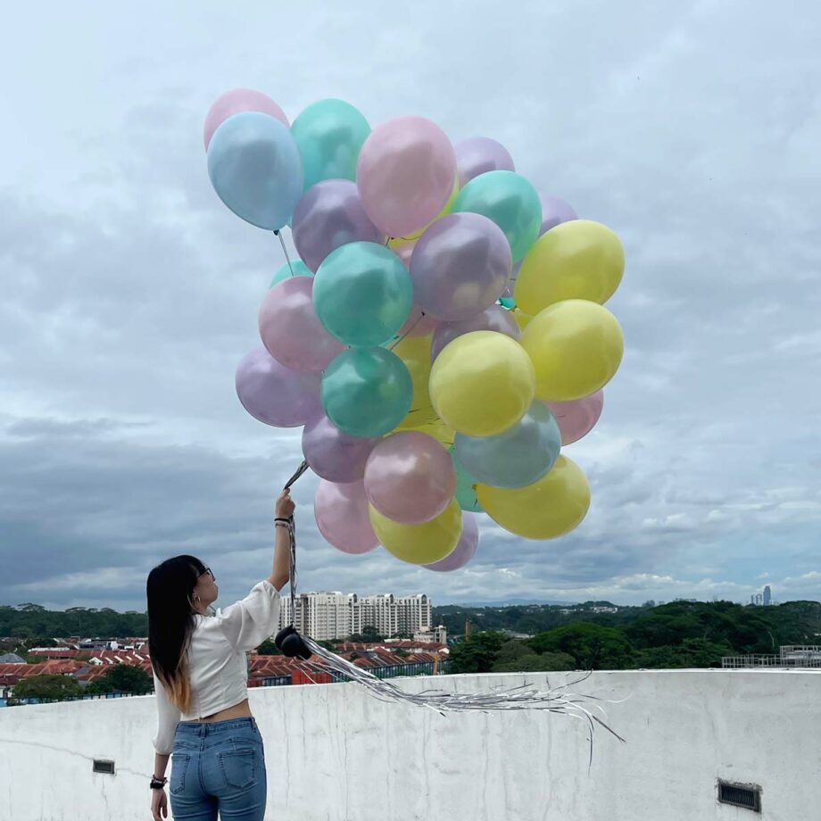 'Helium Balloons Bouquet' - Pearl Light Blue, Pink, Mint, Lilac & Lemon Yellow Helium balloons