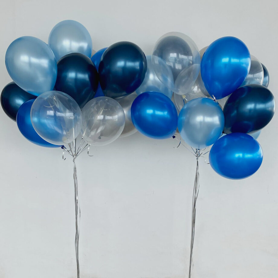Helium Balloons Bouquet - Pearl Midnight Blue, Sapphire Blue, Sky Blue, Silver & Diamond Clear Helium balloons