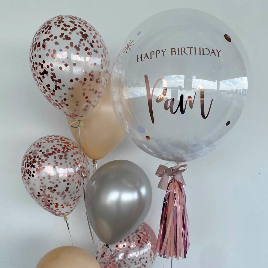 Designer Balloon with custom message – 24 inch Personalized Balloon with stuffed White Feathers