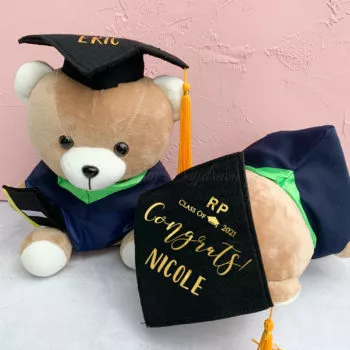 Custom Name Graduation Bear with Green Hood