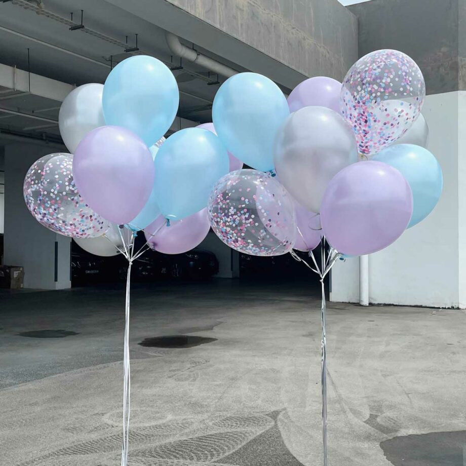 Helium Balloons Bouquet - Pearl Lilac, Pearl Light Blue, Pearl Silver, Confetti Princess