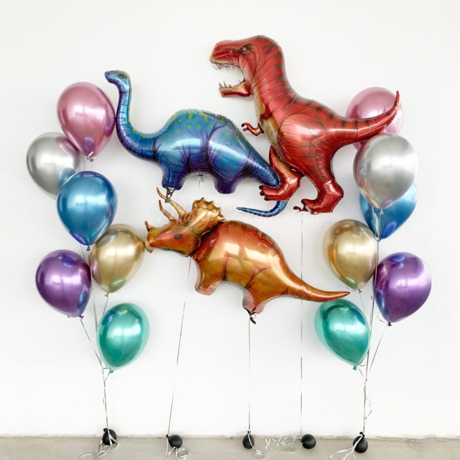 Dinosaur Set Chrome Helium Balloons Bouquet