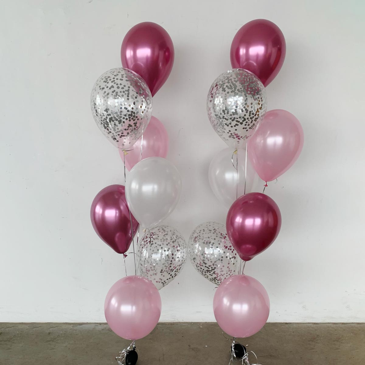 hot Pink Cascading Confetti Chrome Helium Balloons Bouquet