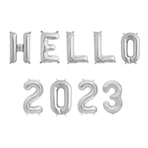 16 inch letter foil balloon in HELLO 2023 silver