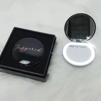 Personalized Rechargeable 3-tone LED Compact Mirror - BLACK