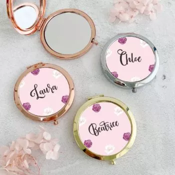Customise Name Compact Mirror - Pink Floral