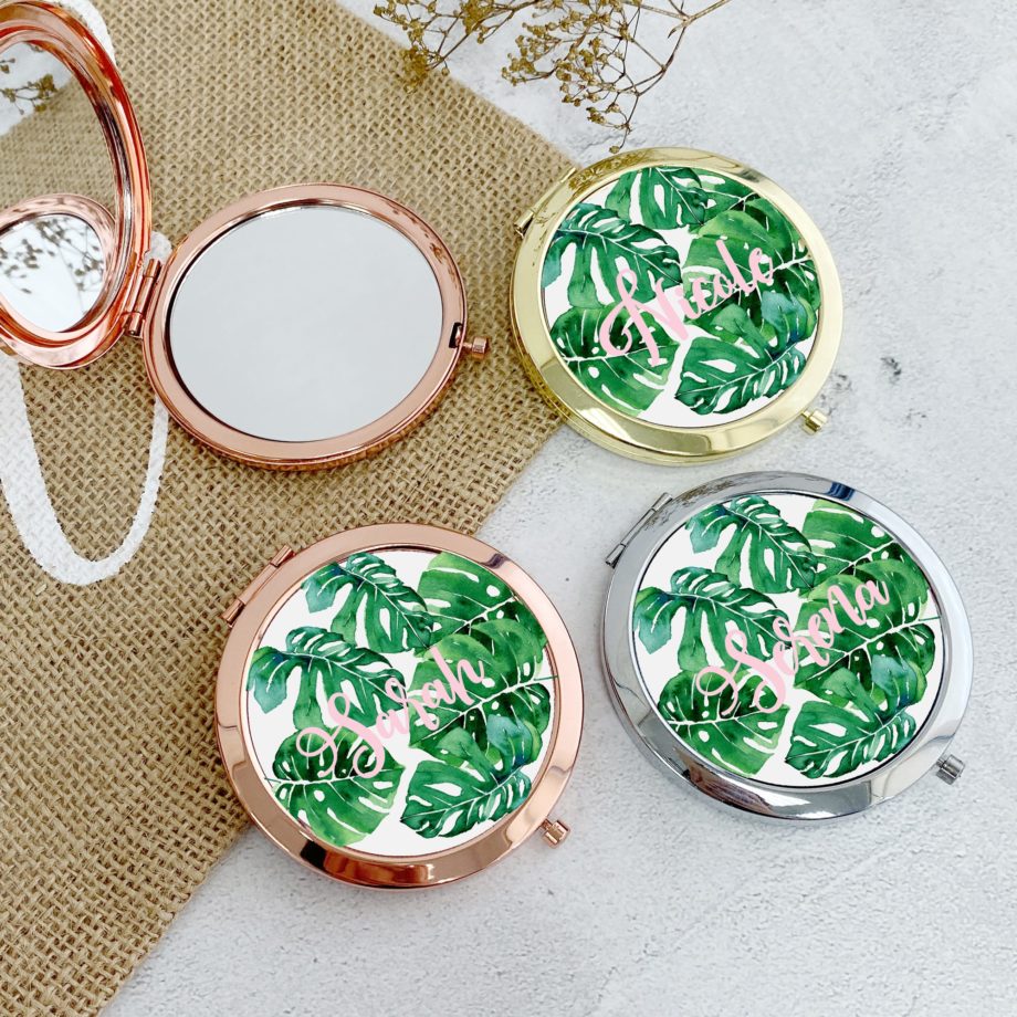 Customise Name Compact Mirror - Palm Leaf