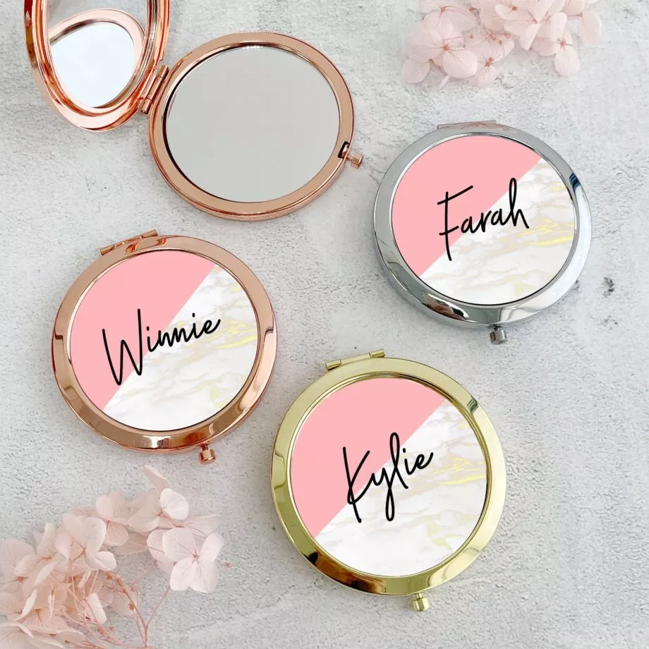Customise Name Compact Mirror - Marble