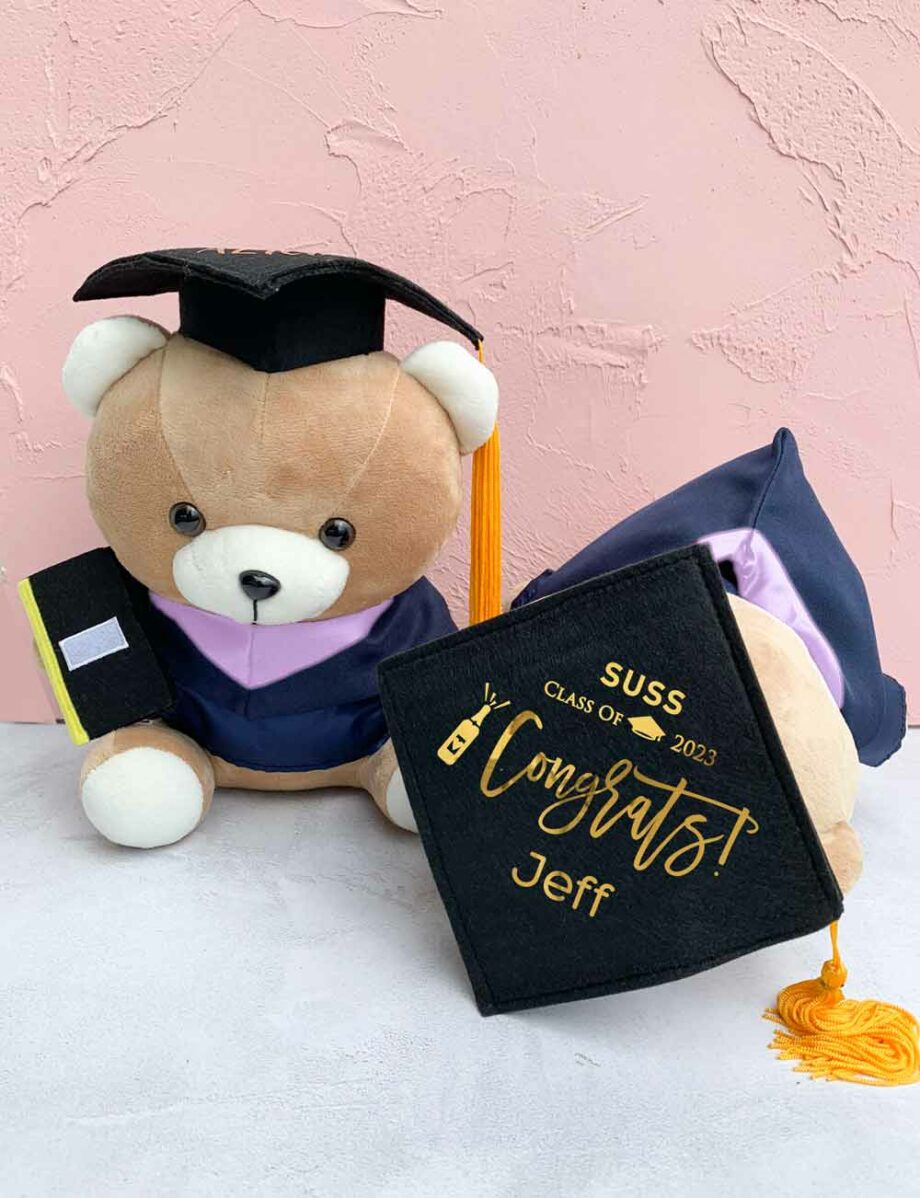 Graduation Bear with Lilac Hood