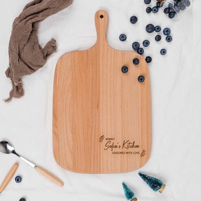 Custom Name Christmas Gift Engraved Wooden Cutting Board - Seasoned with Love Design