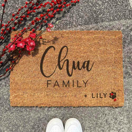 THE Custom Surname FAMILY + Custom Paw Friend Name Door Mat