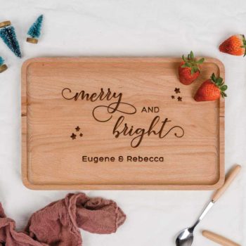 Engraved Wooden Serving Tray - Merry and Bright