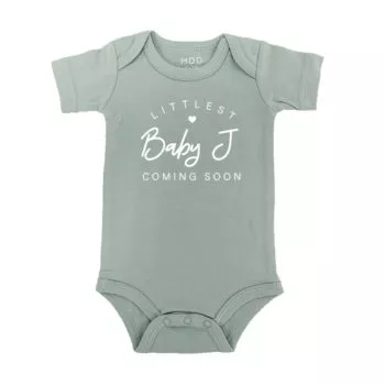 Custom Name Baby Onesie Romper Baby bodysuit Pregnancy Announcement Design Sage Color