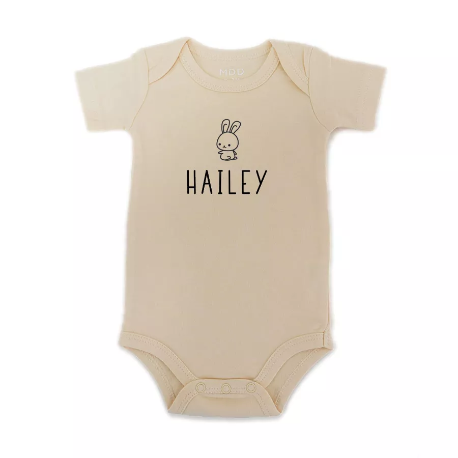 Custom Name Baby Onesie Romper Baby bodysuit Baby Bunny Ivory Color