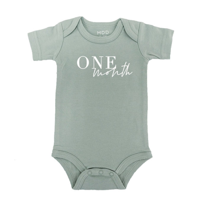 Custom Name Baby Onesie Romper Baby bodysuit Monthly Milestones Sage Color