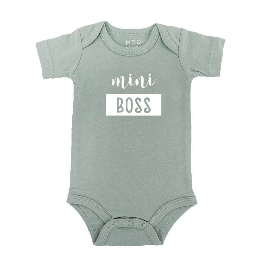 Custom Name Baby Onesie Romper Baby bodysuit Mini Boss Design Sage Color
