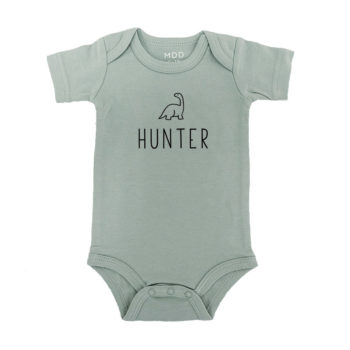Custom Name Baby Onesie Romper Baby bodysuit Baby Dino Sage Color