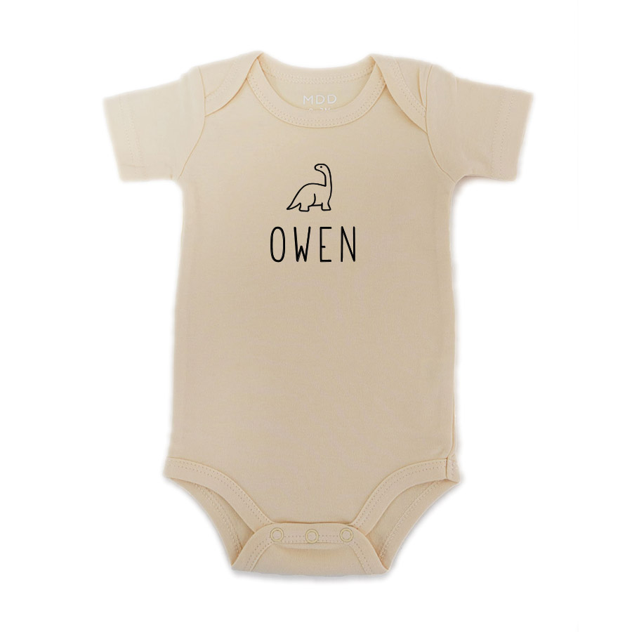 Custom Name Baby Onesie Romper Baby bodysuit Baby Dino Ivory Color