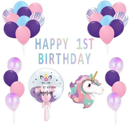 Unicorn Foil Balloons Bundle with Customised Balloons and Latex helium balloons