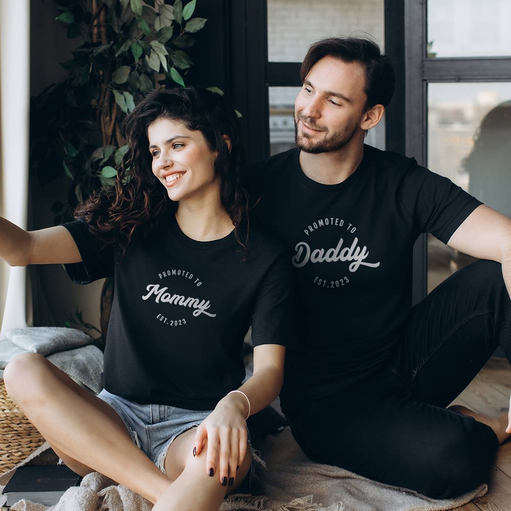 promoted to mummy and daddy couple t-shirt