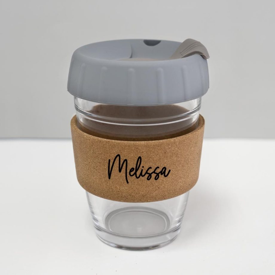 12oz coffee cup with custom name grey lid dark grey plug