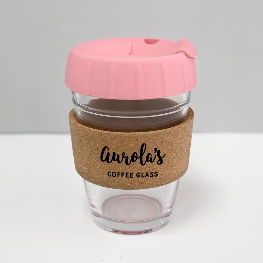 12oz coffee keep cup with custom name pink lid pink plug