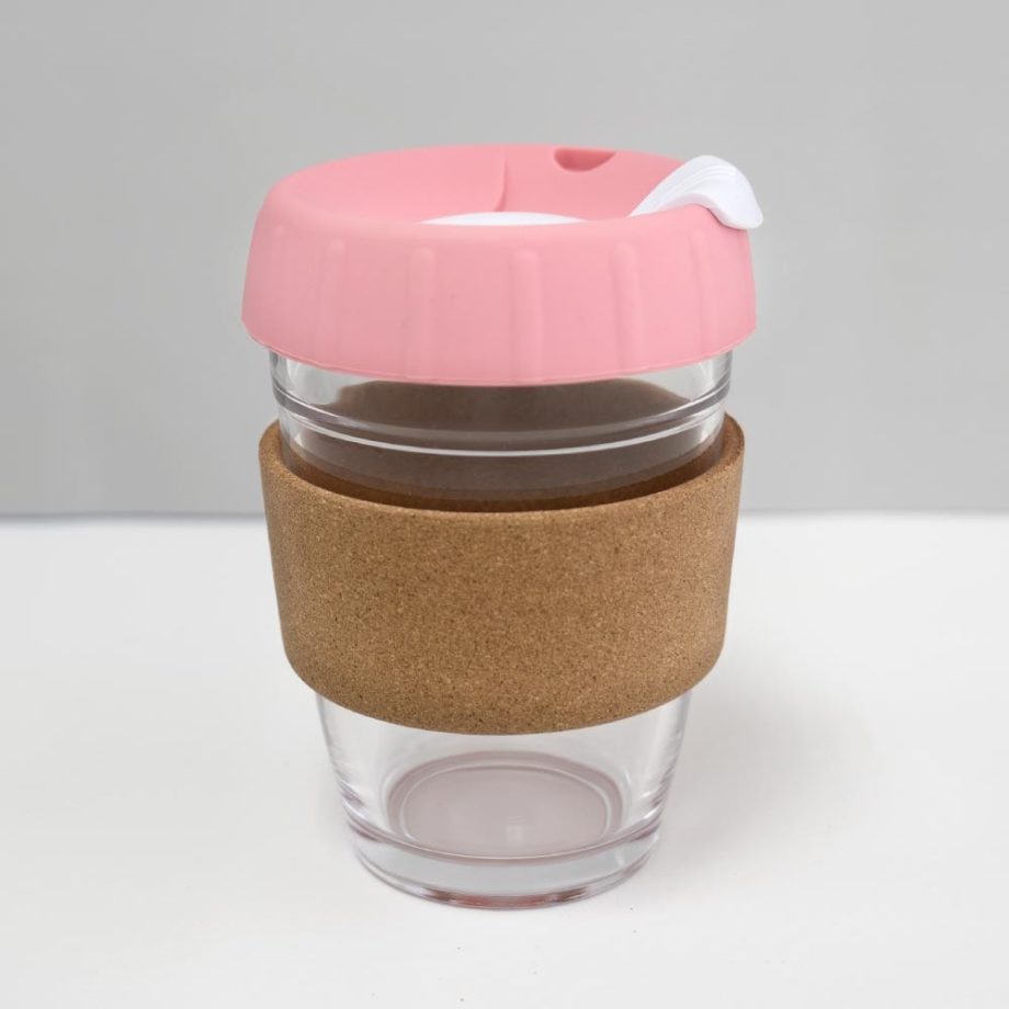 12oz coffee keep cup with custom name pink lid white plug