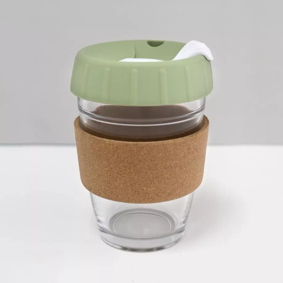 12oz coffee cup with custom name sage lid white plug