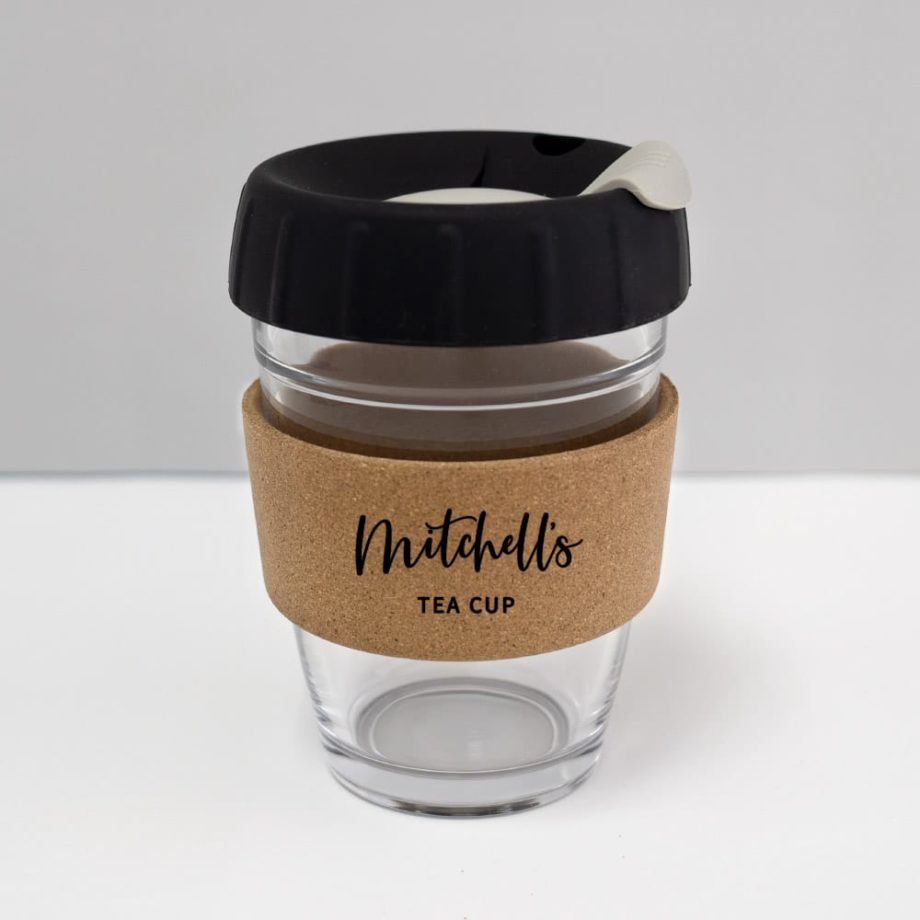 12oz coffee cup with custom name black lid foggy grey plug