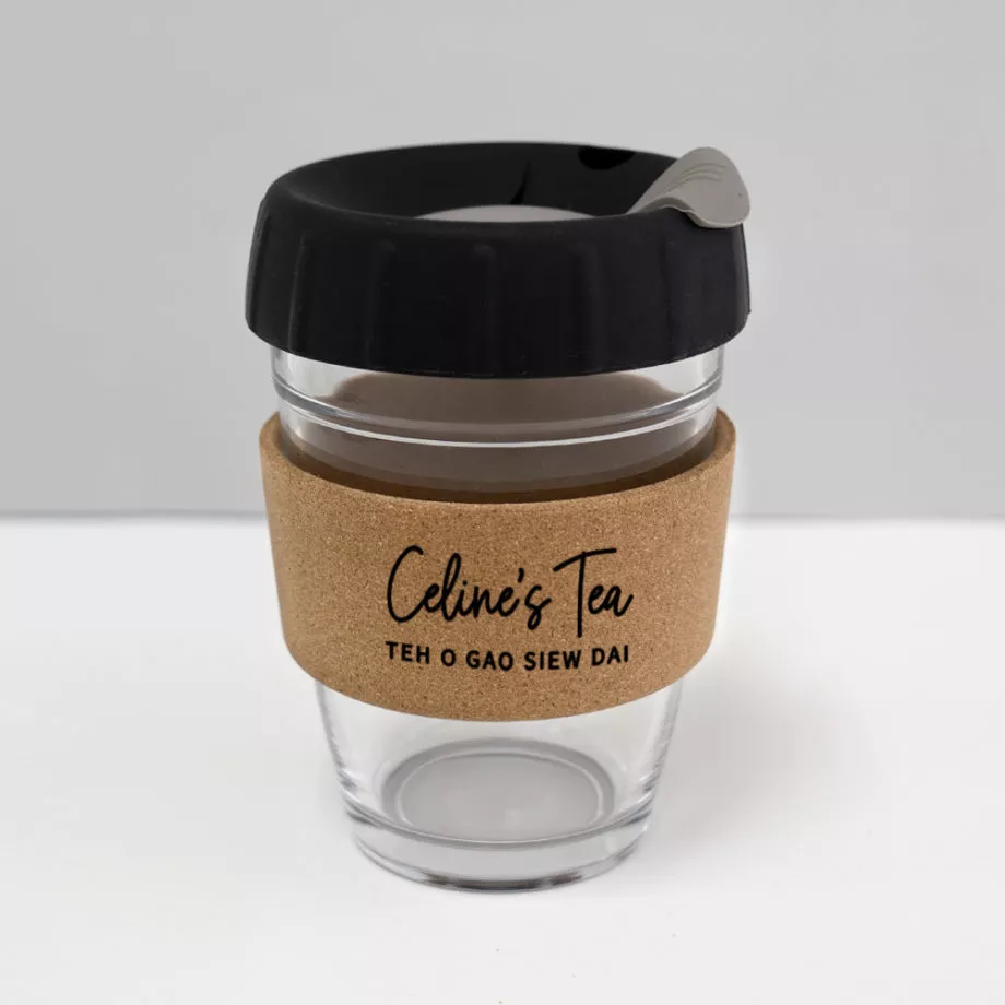 12oz coffee cup with custom name black lid dark grey plug
