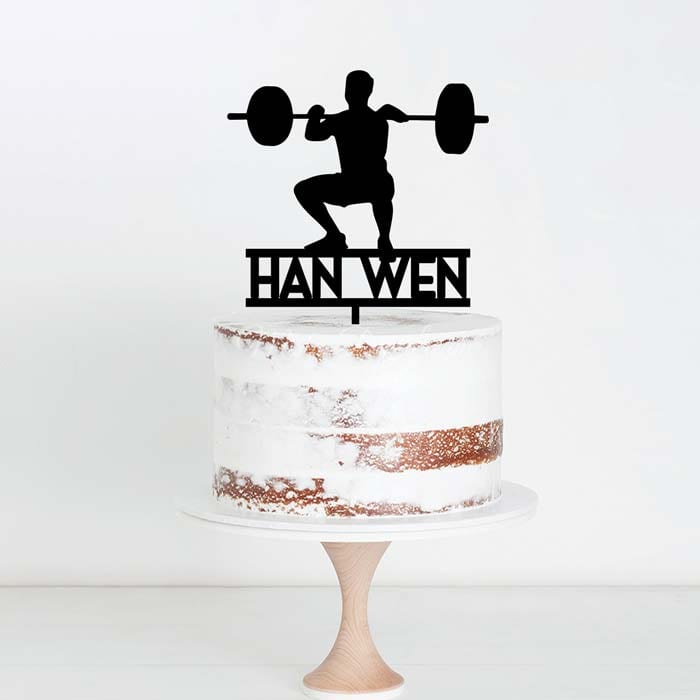Birthday celebration. Personalised Weightlifter Card Cake Topper