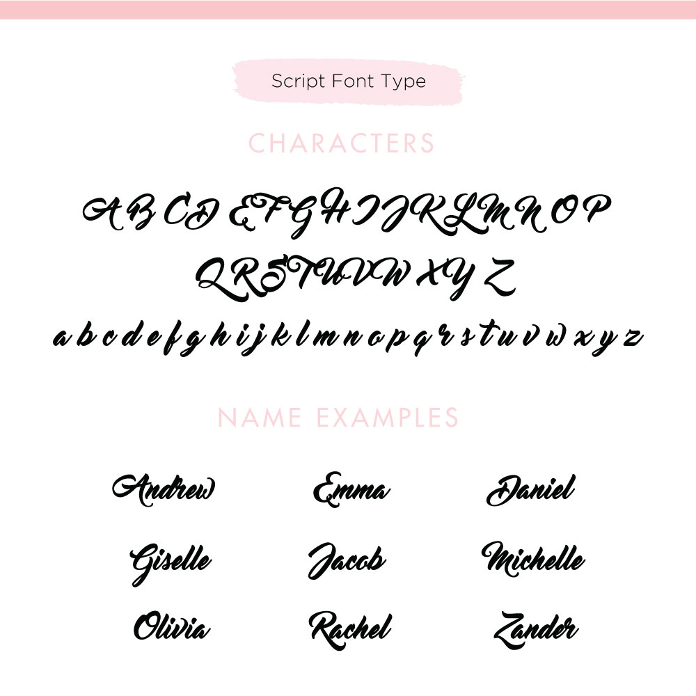 Custom Cake topper Script font chart