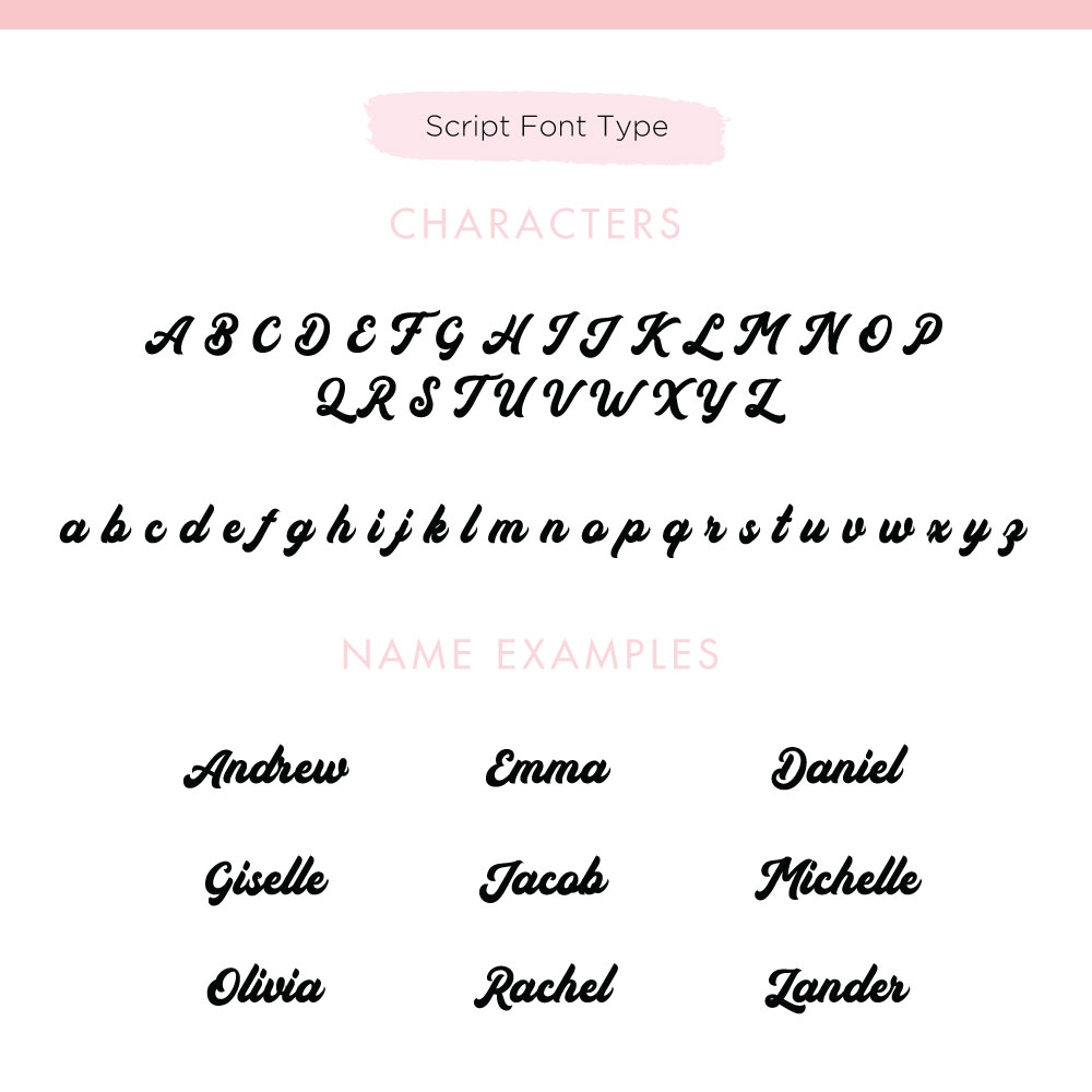 Custom Cake topper Script font chart