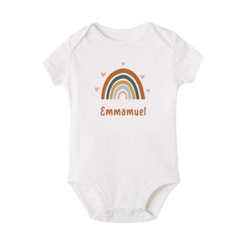 custom name baby onesie and tee rainbow hearts design
