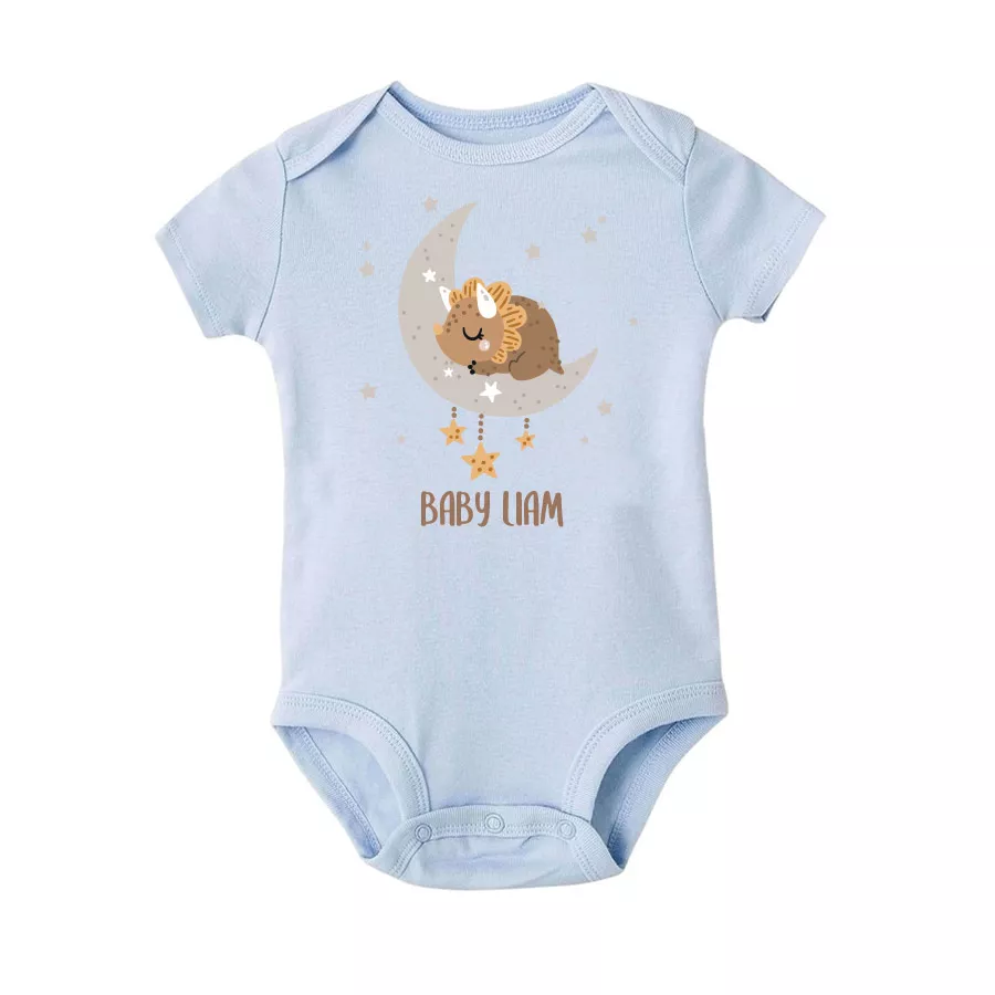 [Custom Name] Cute Chubby Brown Dino Tshirt baby bodysuit