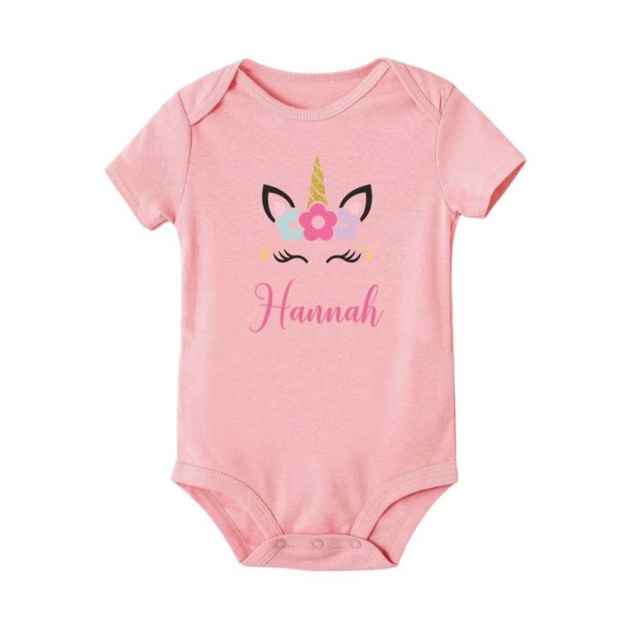 custom name baby onesie and tee flower unicorn design