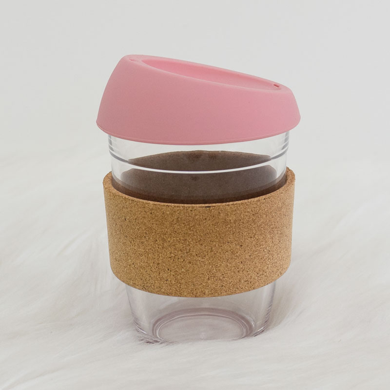 12oz Slanted Custom coffee keep cup Pink color lid