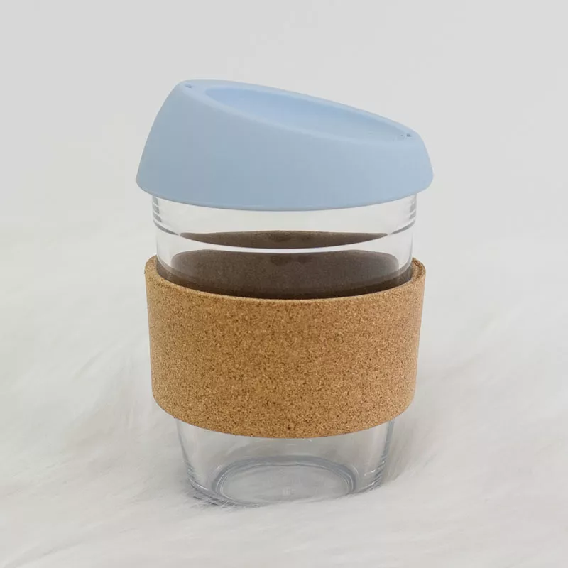12oz Slanted Custom coffee keep cup Baby Blue color lid