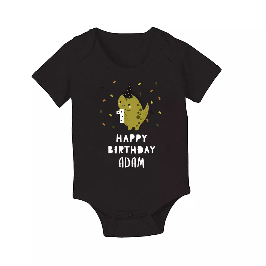 [Custom Name and Age] Dino HAPPY BIRTHDAY design Tshirt baby bodysuit