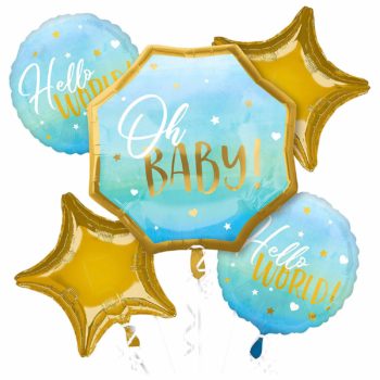 Baby Boy Oh Baby Hello World Foil Balloons bouquet