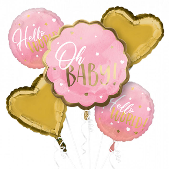Baby Girl Oh Baby Hello World Foil Balloons bouquet