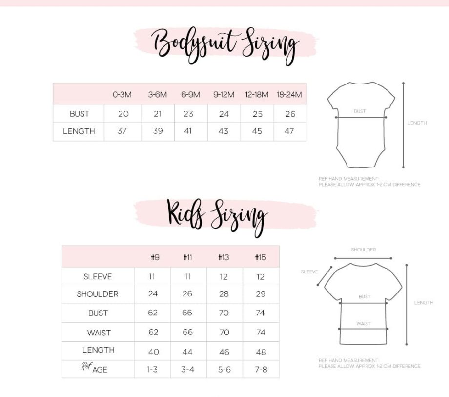 baby bodysuit and baby tees size chart