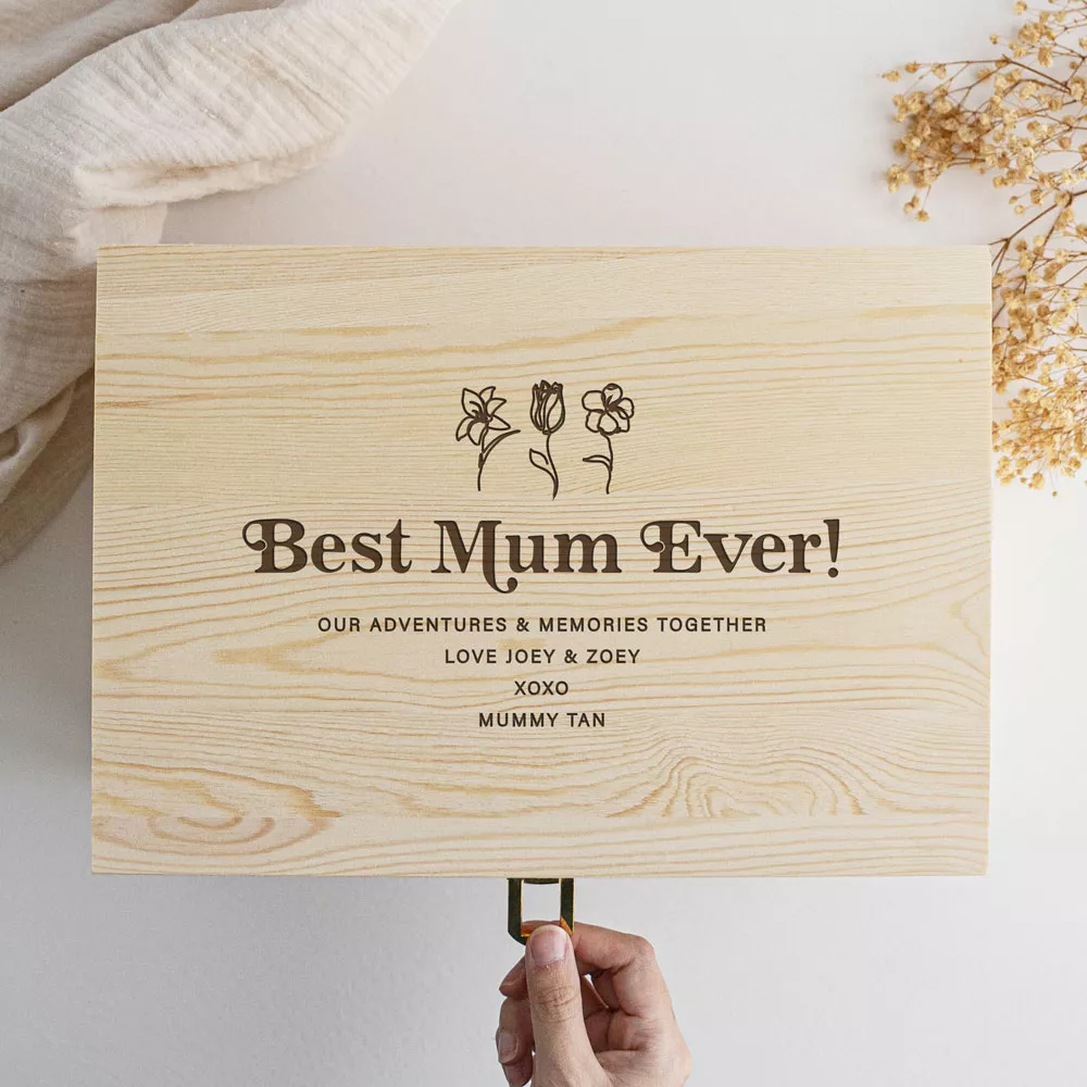 Mother's Day Wooden Keepsake Box - Best Mum Ever Design