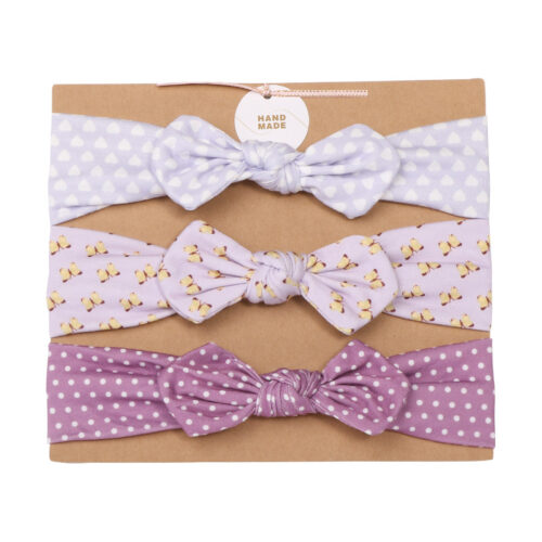 Knotted Bows Headband (0-24 months) 3pc Set - Purple Butterfly