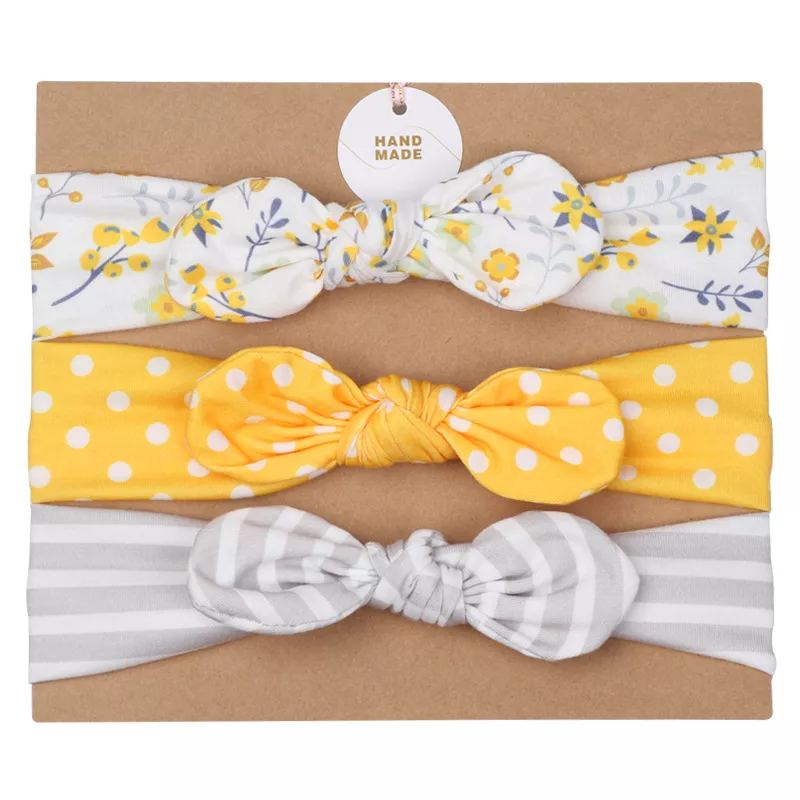 Handmade Knotted Bows Headband (0-24 months) 3pc Set Yellow Flower